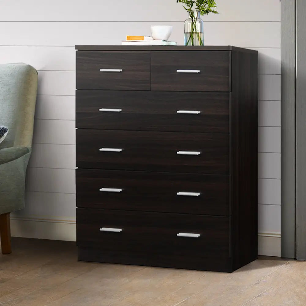 Artiss 6 Chest of Drawers - ANDES Walnut - Furniture > Bedroom