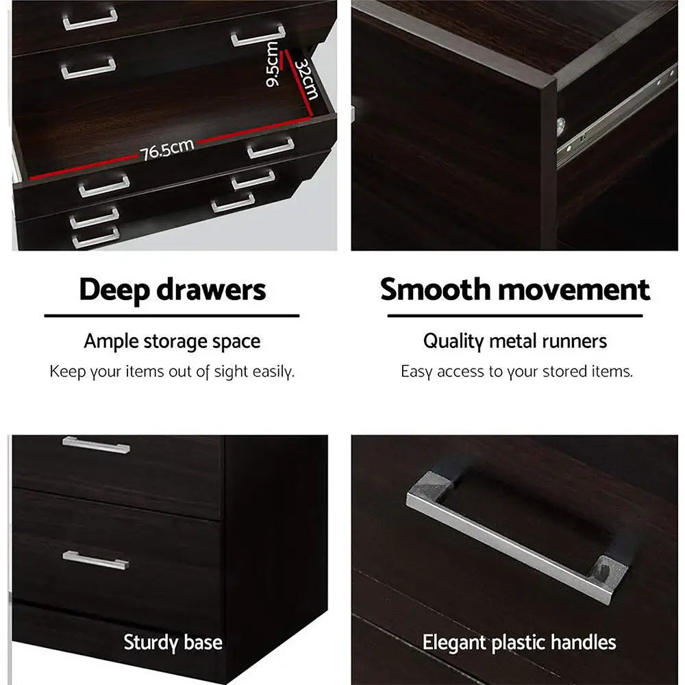Artiss 6 Chest of Drawers - ANDES Walnut - Furniture > Bedroom