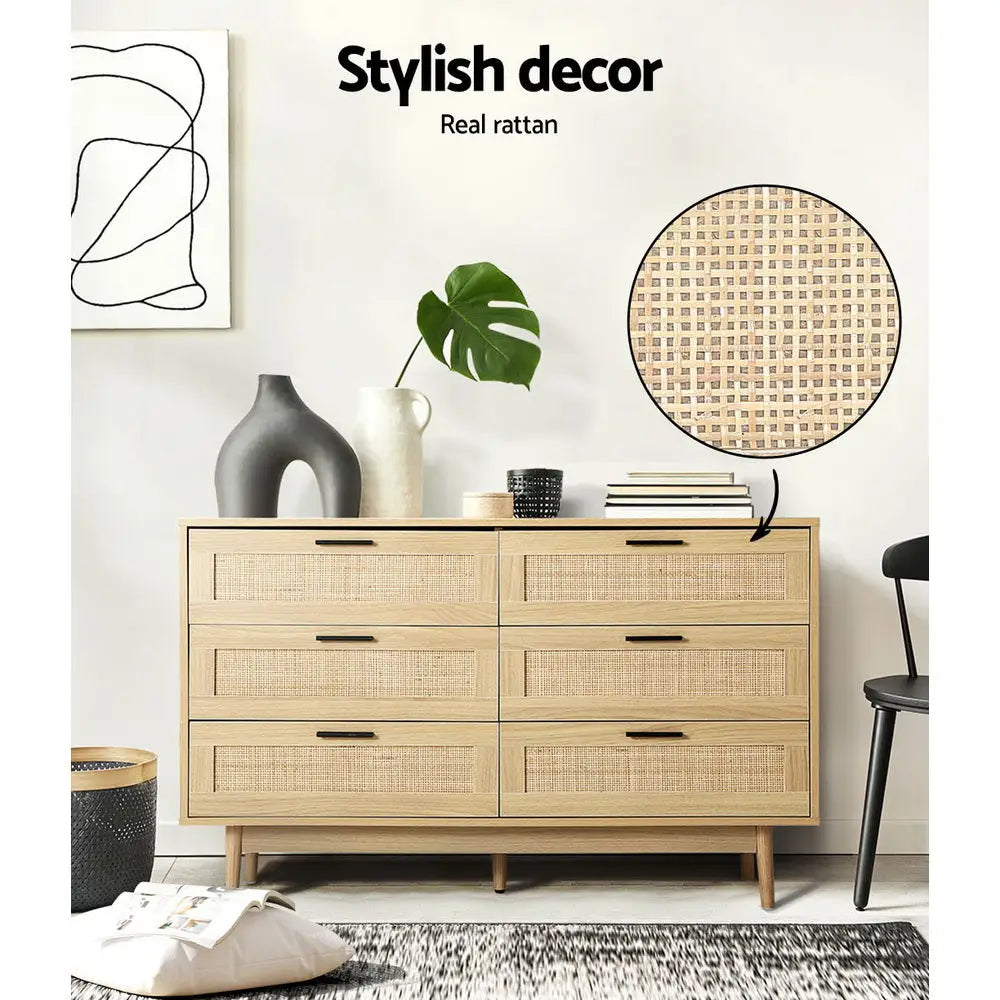 Artiss 6 Chest of Drawers - BRIONY Oak - Furniture > Living Room