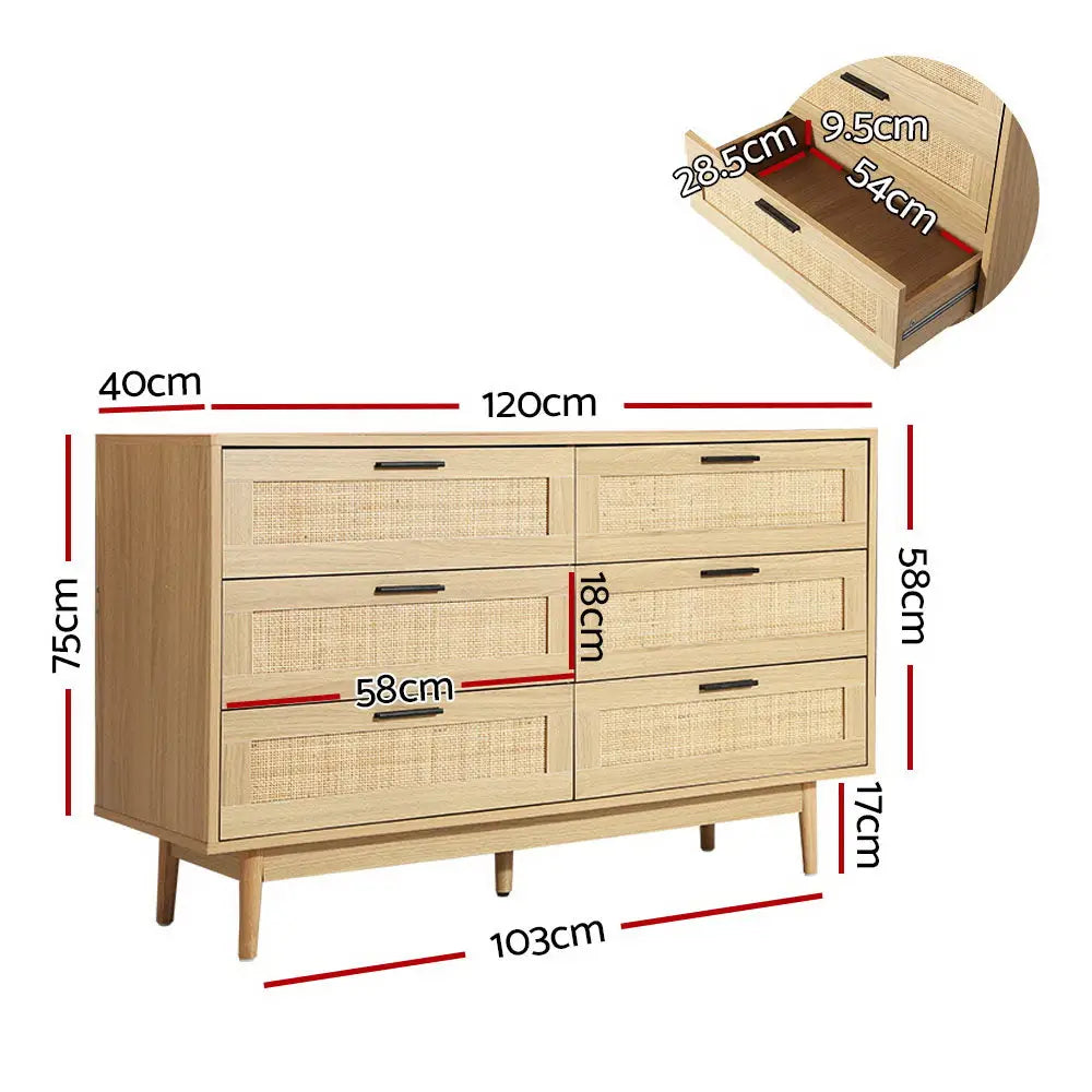 Artiss 6 Chest of Drawers - BRIONY Oak - Furniture > Living Room