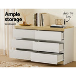 Artiss 6 Chest of Drawers Cabinet Dresser Table Tallboy Storage Bedroom White - Furniture > Bedroom > Dressers