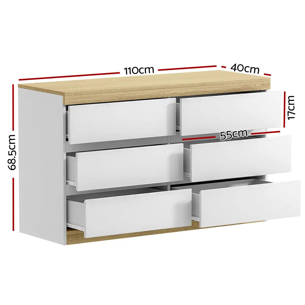 Artiss 6 Chest of Drawers Cabinet Dresser Table Tallboy Storage Bedroom White - Furniture > Bedroom > Dressers