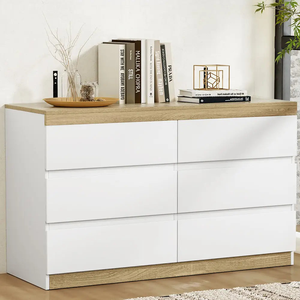 Artiss 6 Chest of Drawers Cabinet Dresser Table Tallboy Storage Bedroom White - Furniture > Bedroom > Dressers