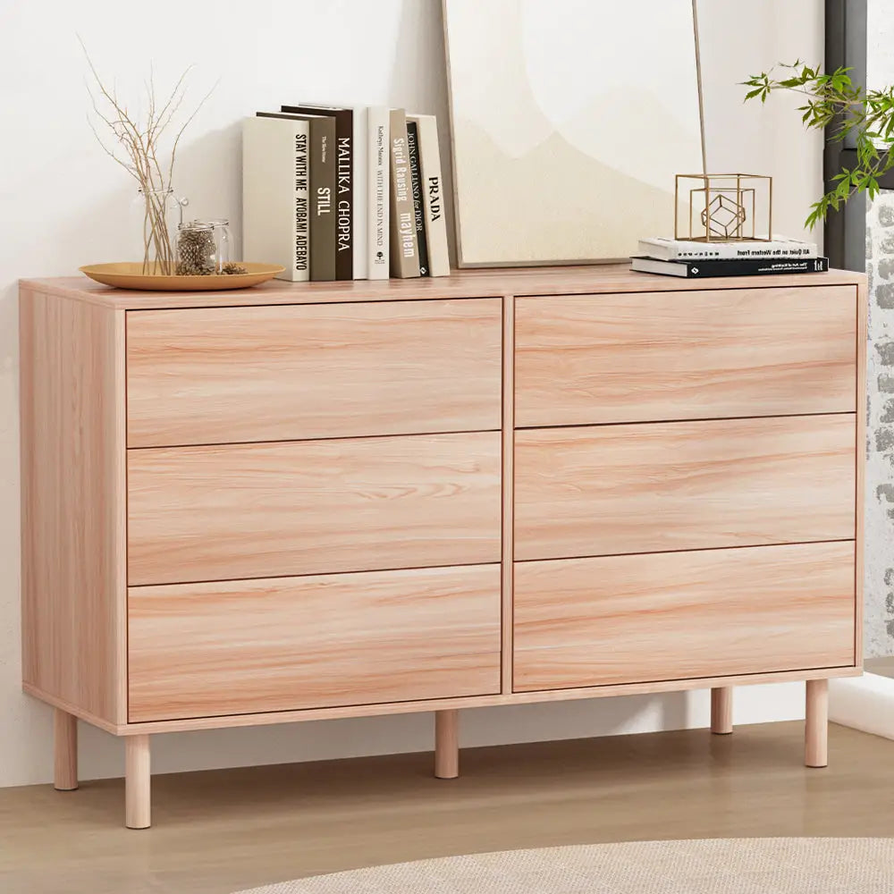 Artiss 6 Chest of Drawers Dresser Table Tallboy Storage Bedroom Pine - Furniture > Bedroom