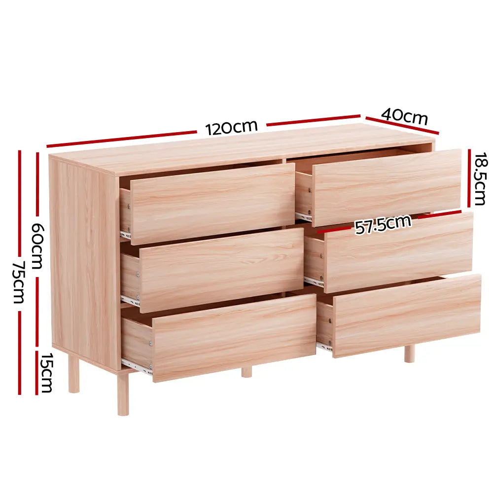 Artiss 6 Chest of Drawers Dresser Table Tallboy Storage Bedroom Pine - Furniture > Bedroom