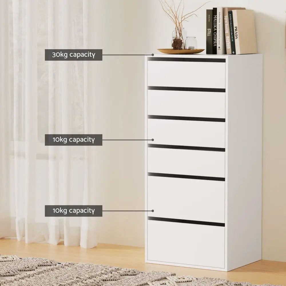Artiss 6 Chest of Drawers Dresser Tallboy White - Furniture > Bedroom > Dressers