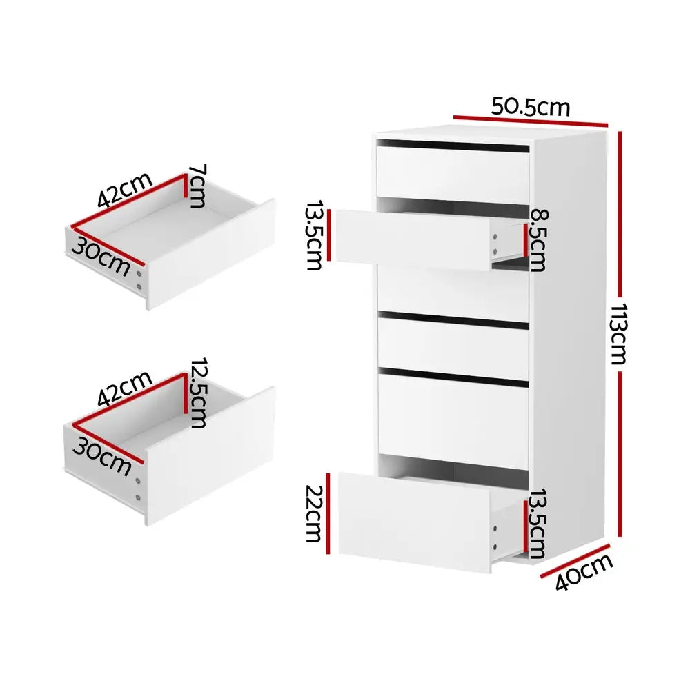 Artiss 6 Chest of Drawers Dresser Tallboy White - Furniture > Bedroom > Dressers