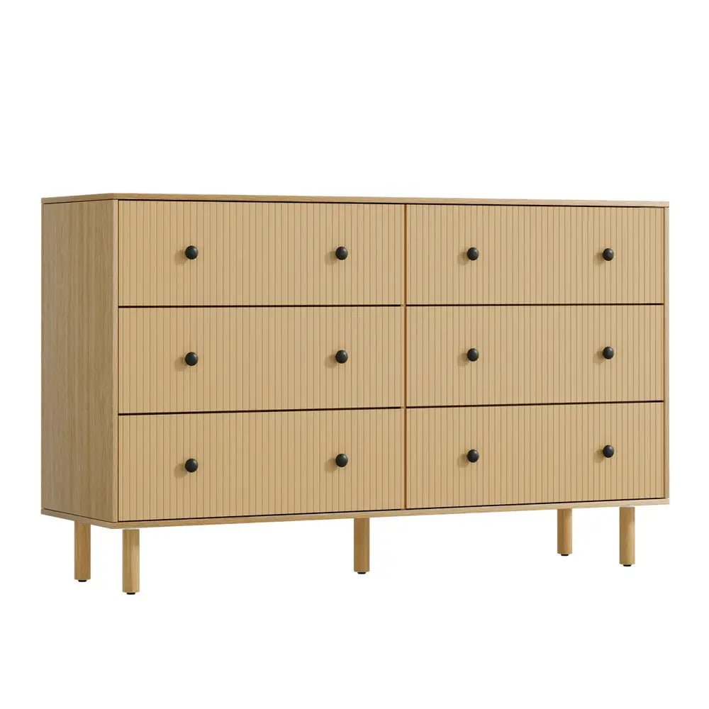 Artiss 6 Chest of Drawers Flutted Front - RUTH Oak - Furniture > Bedroom