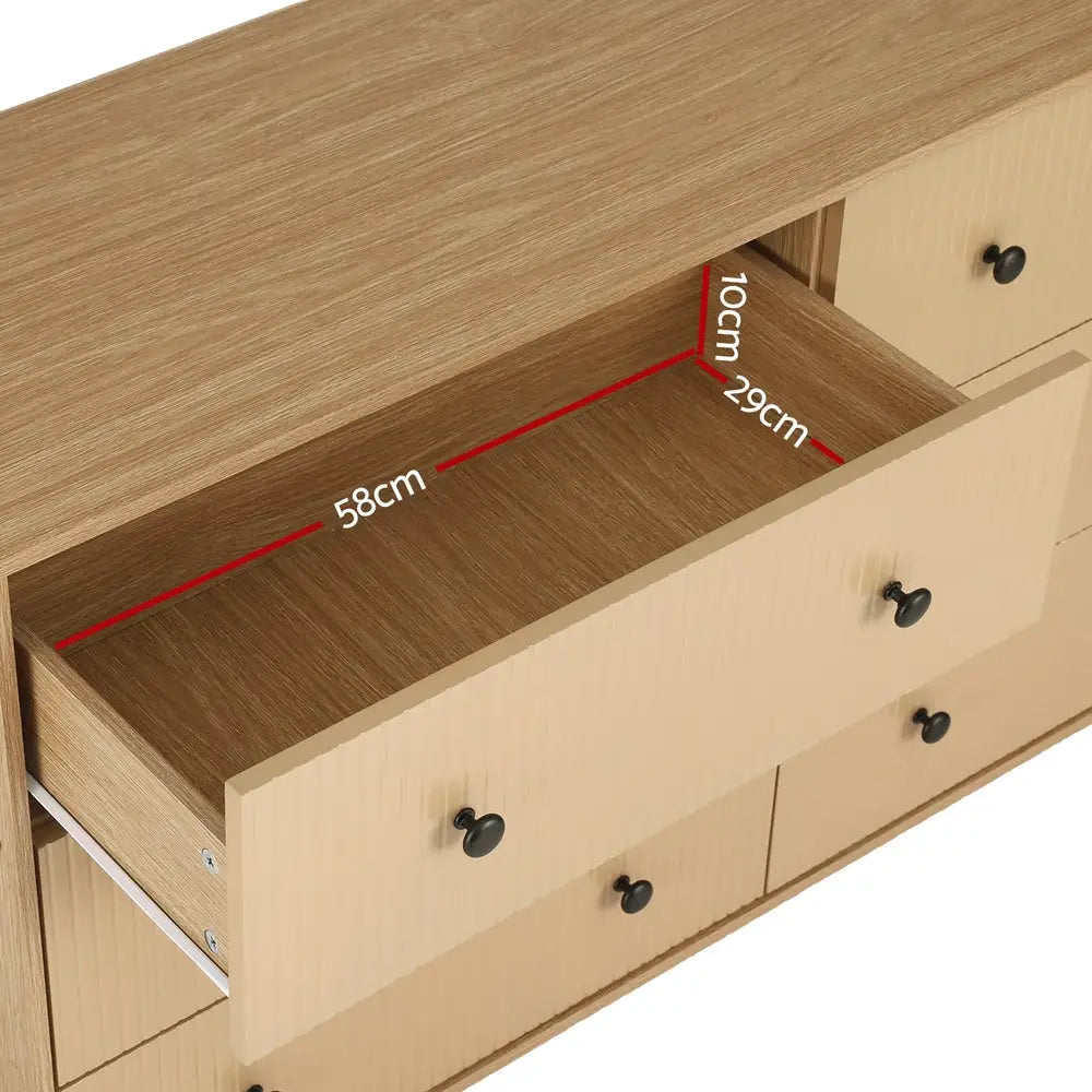 Artiss 6 Chest of Drawers Flutted Front - RUTH Oak - Furniture > Bedroom