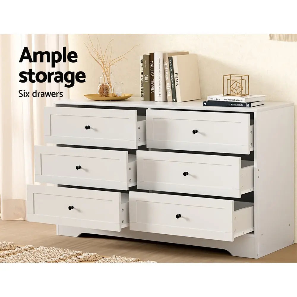 Artiss 6 Chest of Drawers - LEIF White - Furniture > Bedroom