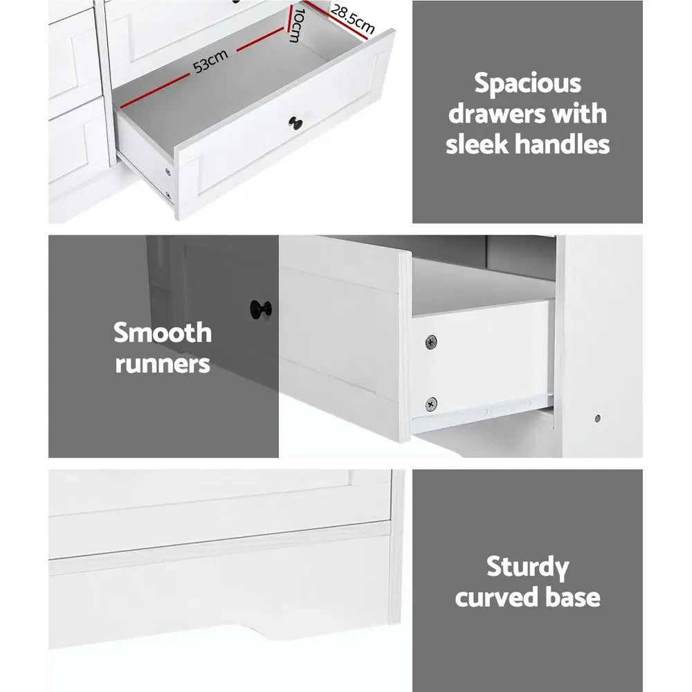 Artiss 6 Chest of Drawers - LEIF White - Furniture > Bedroom