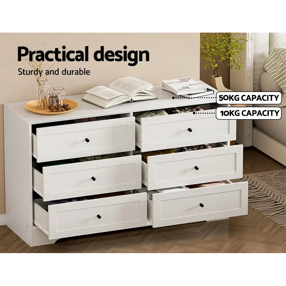 Artiss 6 Chest of Drawers - LEIF White - Furniture > Bedroom