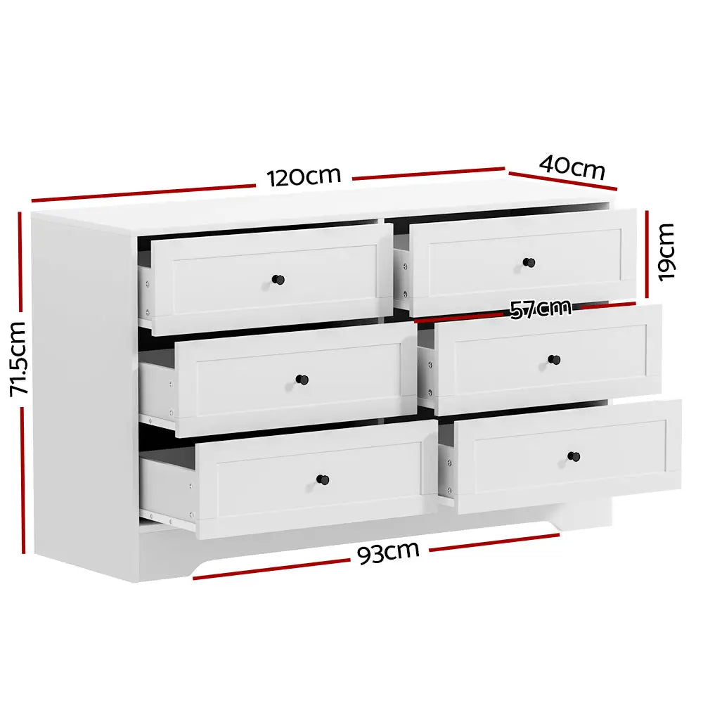 Artiss 6 Chest of Drawers - LEIF White - Furniture > Bedroom