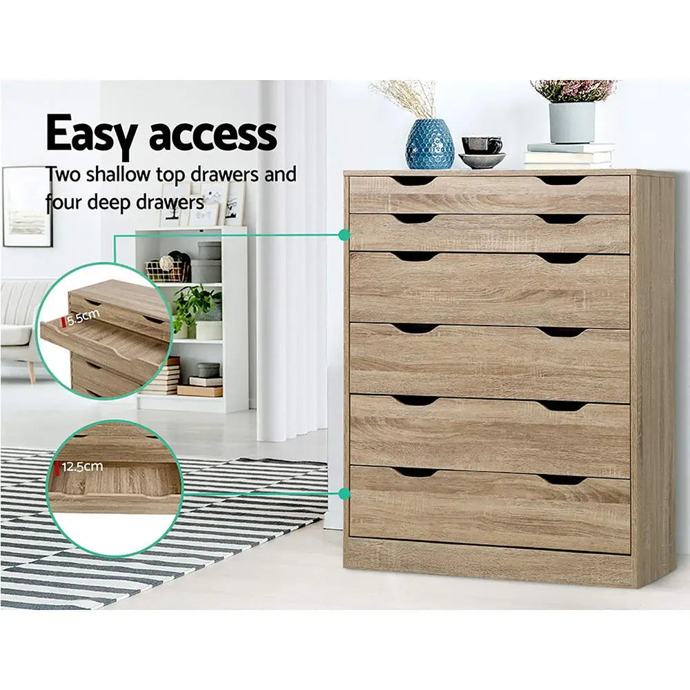 Artiss 6 Chest of Drawers - MYLA Oak - Furniture > Living Room