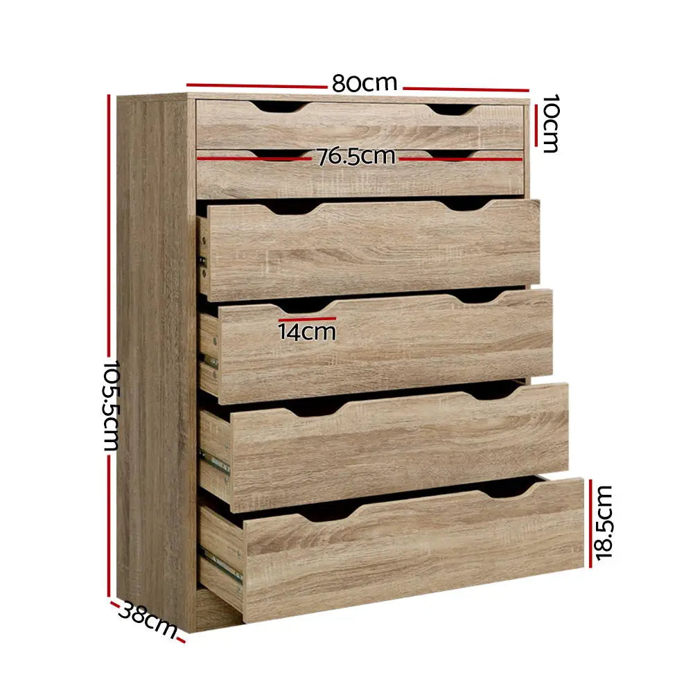 Artiss 6 Chest of Drawers - MYLA Oak - Furniture > Living Room