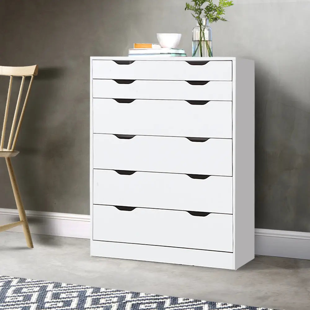 Artiss 6 Chest of Drawers - MYLA White - Furniture > Bedroom