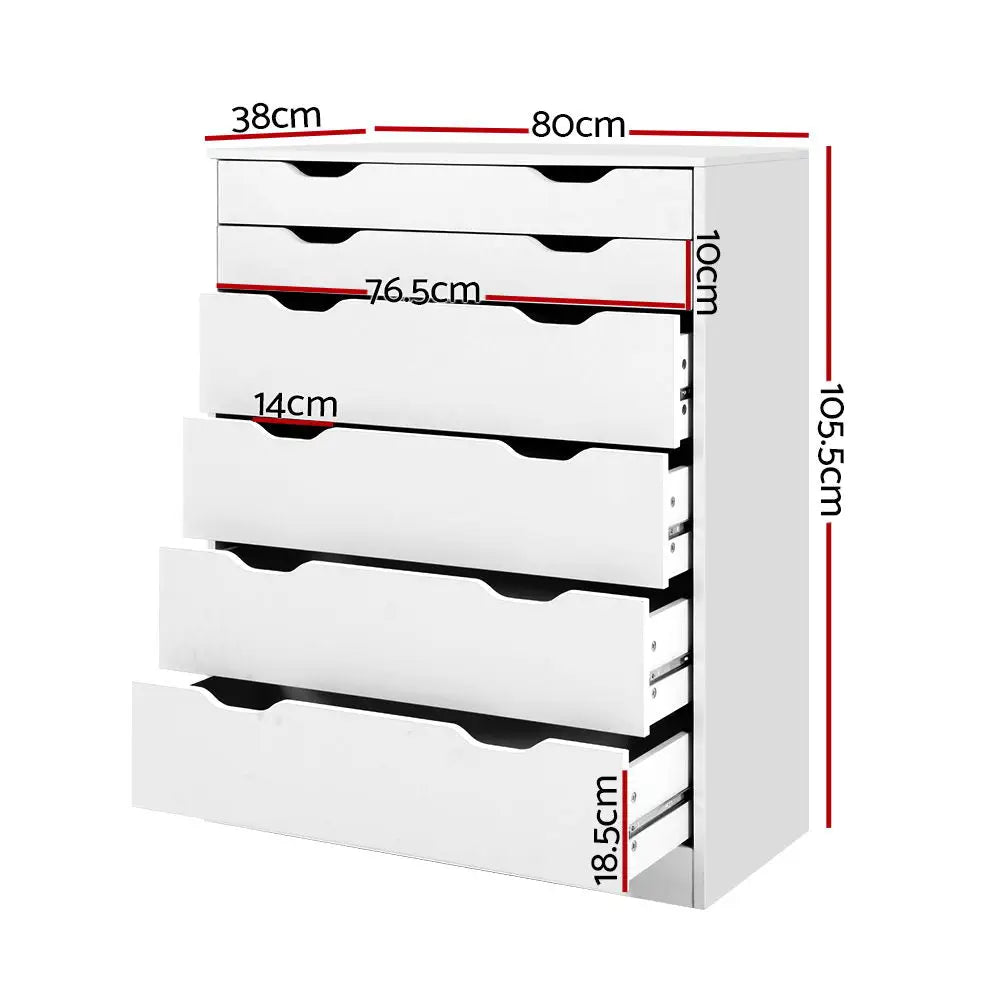 Artiss 6 Chest of Drawers - MYLA White - Furniture > Bedroom