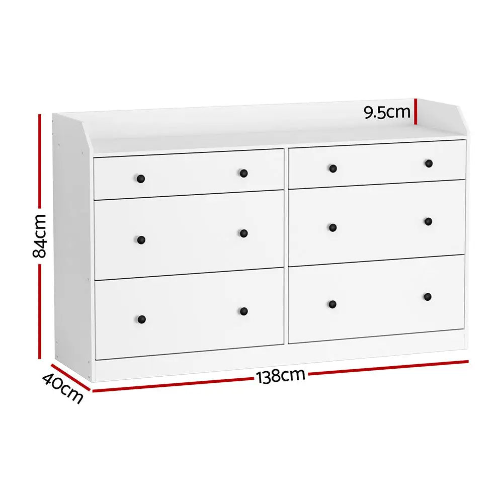 Artiss 6 Chest of Drawers - PETE White - Furniture > Bedroom