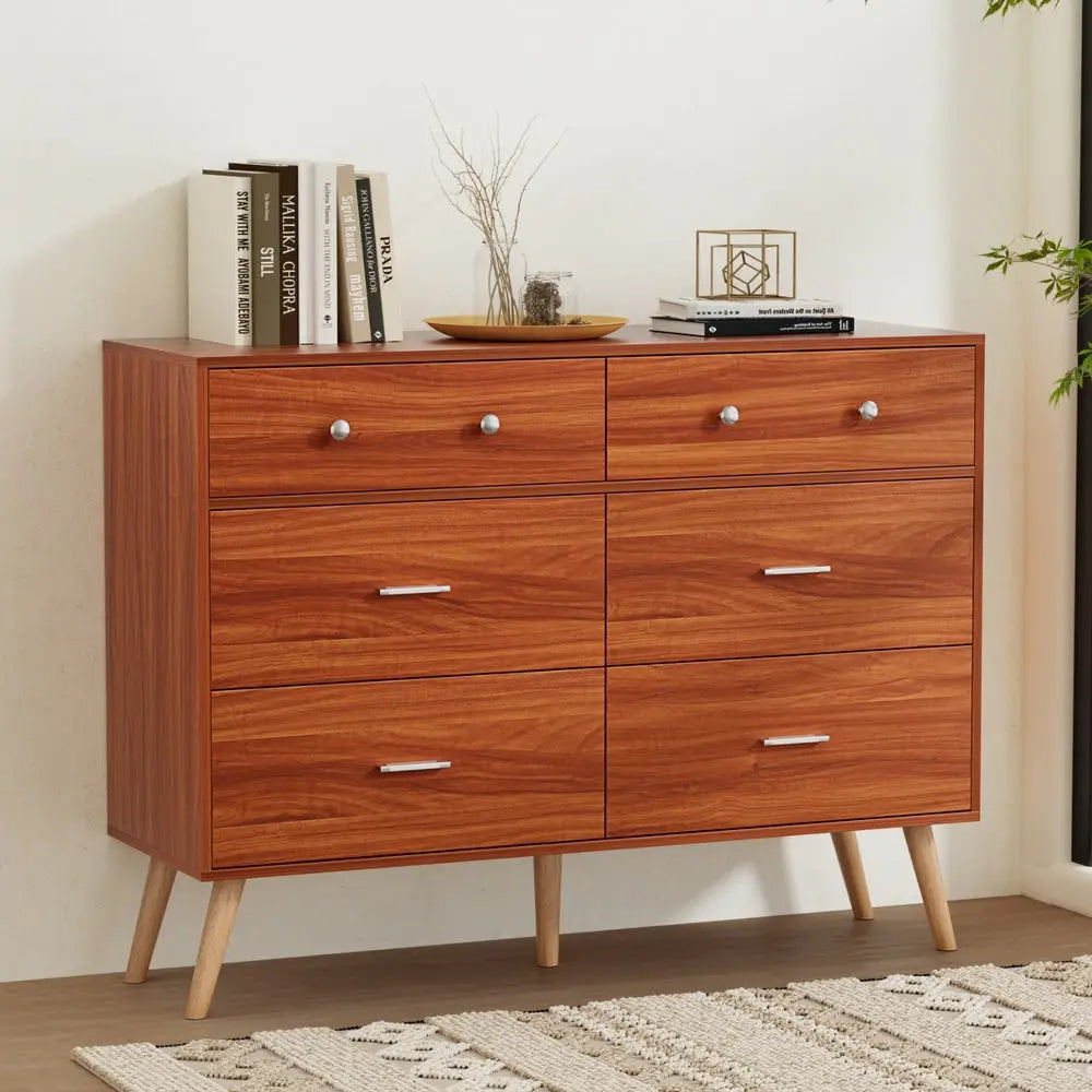 Artiss 6 Chest of Drawers Storage Cabinet Walnut - Furniture > Bedroom > Dressers