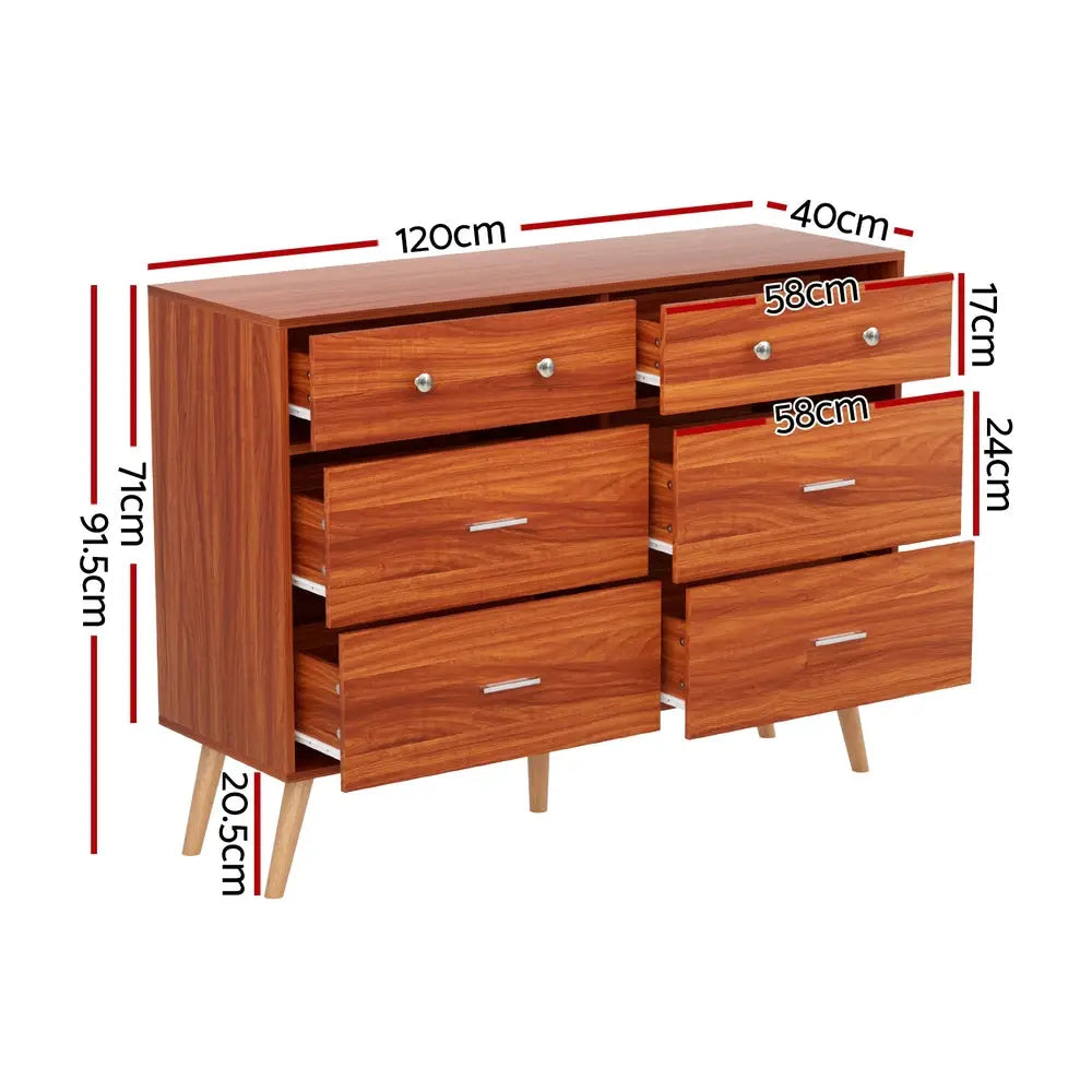 Artiss 6 Chest of Drawers Storage Cabinet Walnut - Furniture > Bedroom > Dressers