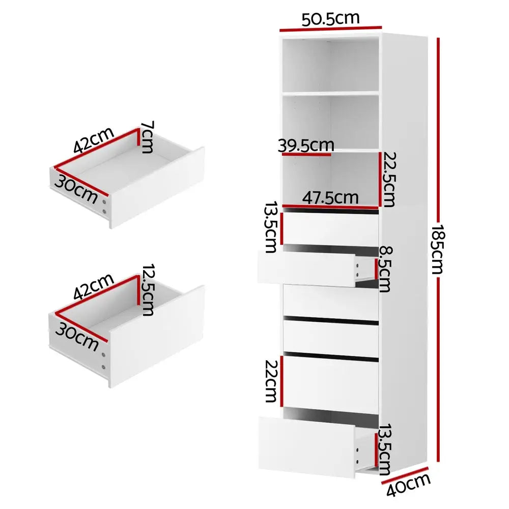 Artiss 6 Chest of Drawers Tallboy Cabinet White - Furniture > Bedroom > Dressers