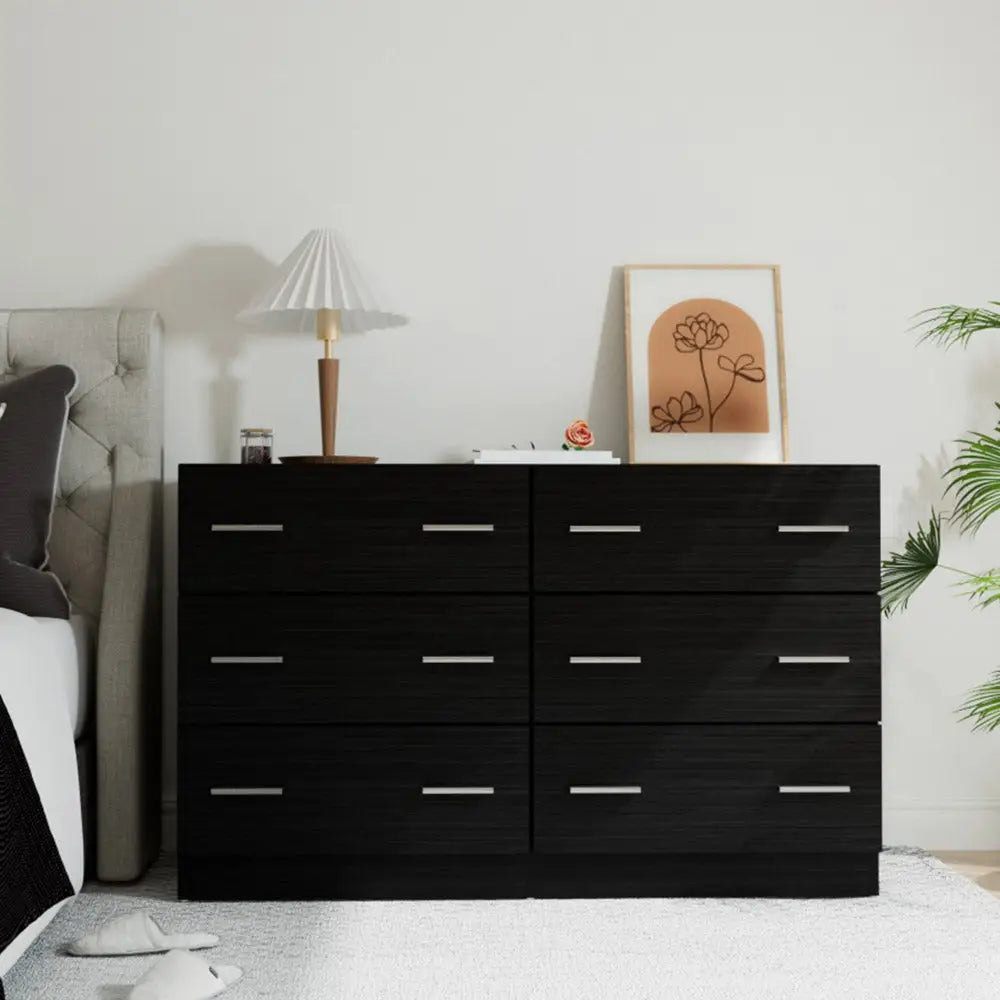 Artiss 6 Chest of Drawers - VEDA Black - Furniture > Bedroom > Dressers