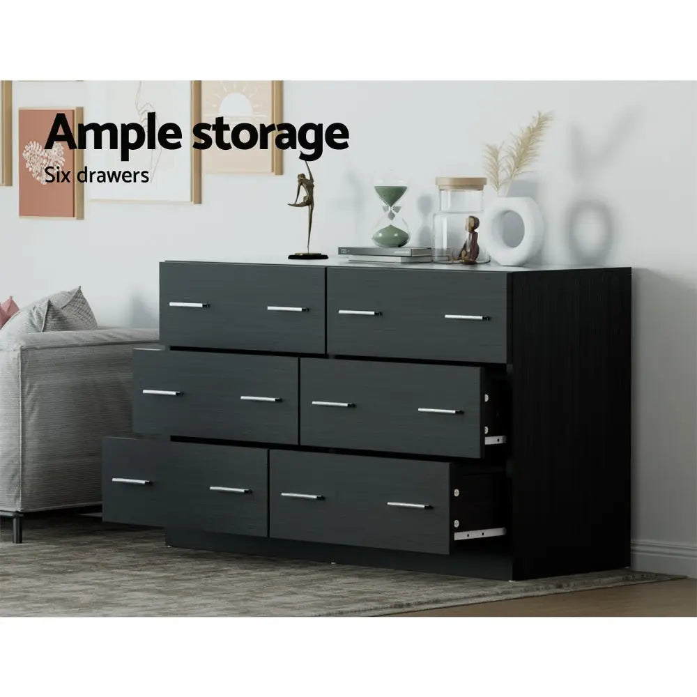 Artiss 6 Chest of Drawers - VEDA Black - Furniture > Bedroom > Dressers