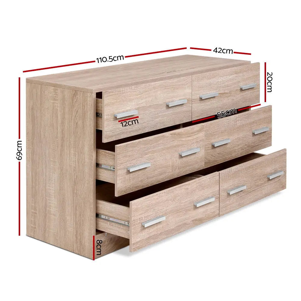 Artiss 6 Chest of Drawers - VEDA Oak - Furniture > Living Room