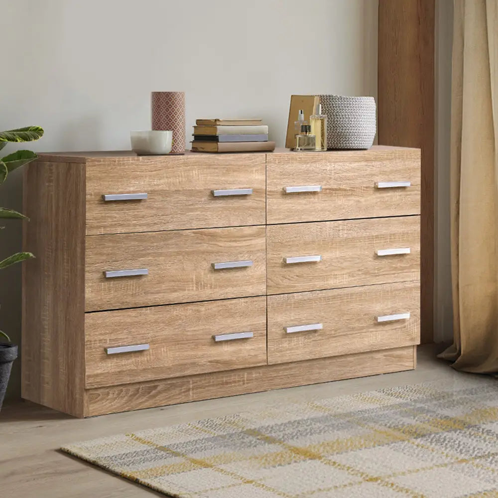 Artiss 6 Chest of Drawers - VEDA Oak - Furniture > Living Room
