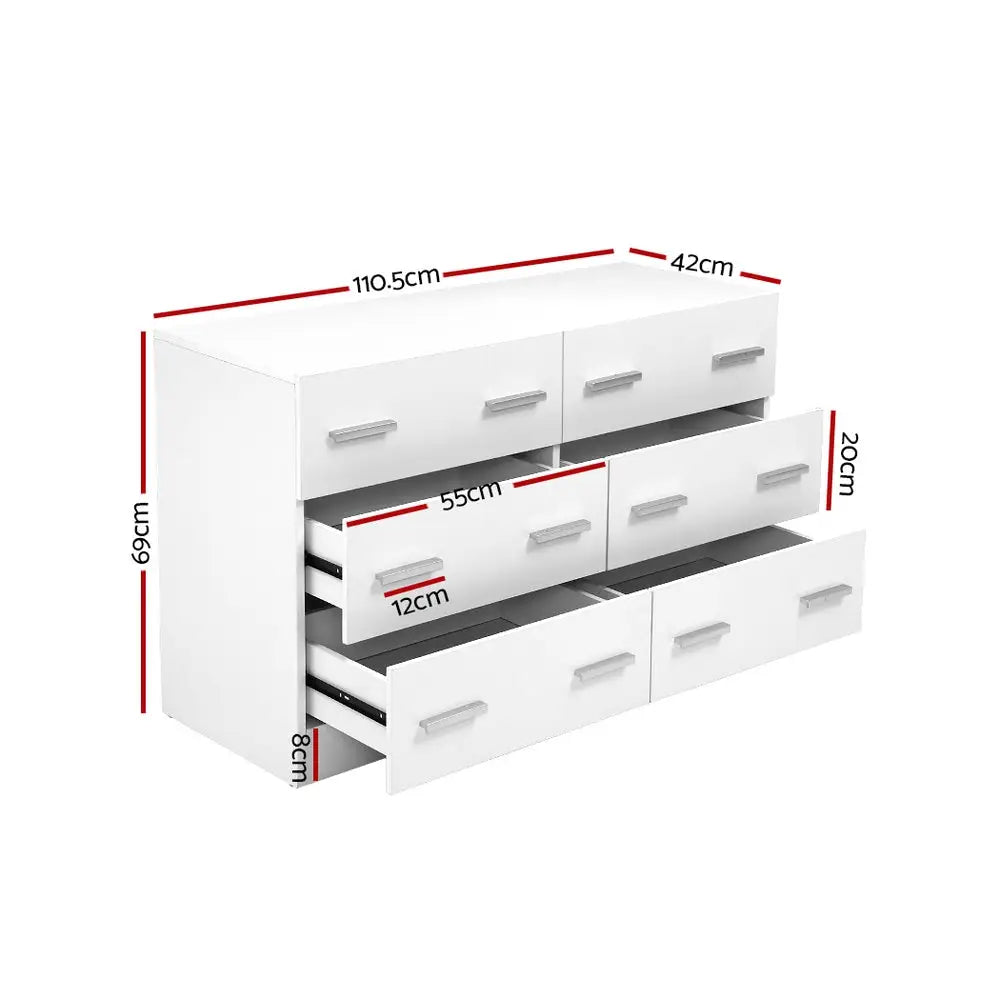 Artiss 6 Chest of Drawers - VEDA White - Furniture > Living Room