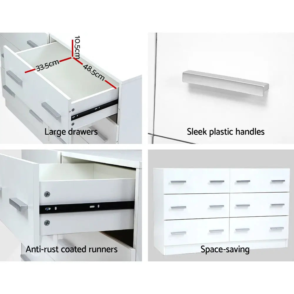 Artiss 6 Chest of Drawers - VEDA White - Furniture > Living Room