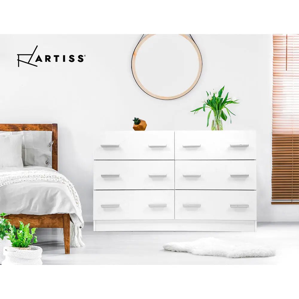 Artiss 6 Chest of Drawers - VEDA White - Furniture > Living Room