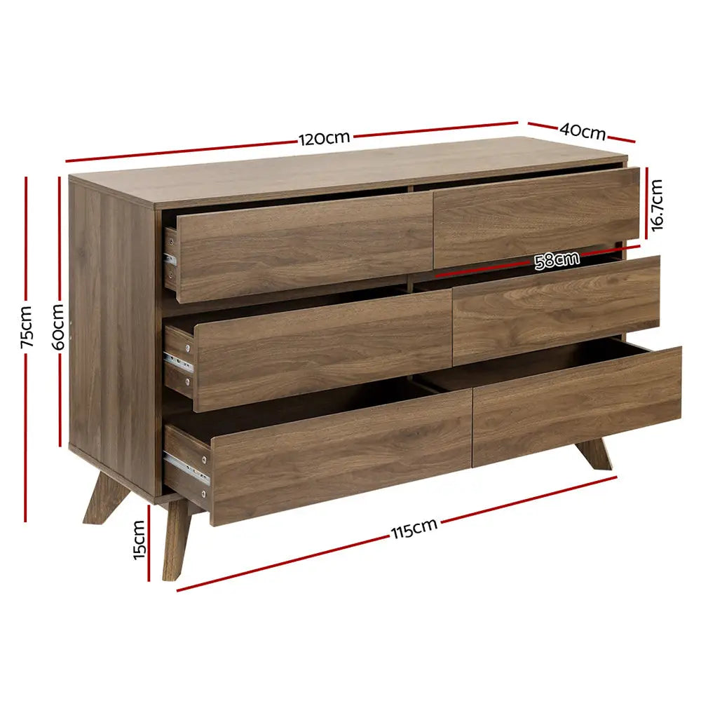 Artiss 6 Chest of Drawers - XAVI Walnut - Home & Garden > Storage > Clothing & Wardrobe Storage