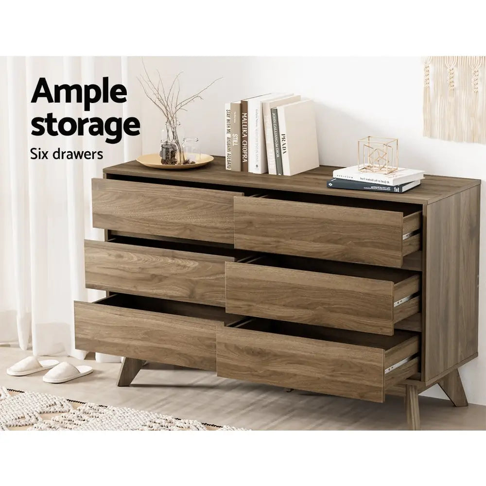 Artiss 6 Chest of Drawers - XAVI Walnut - Home & Garden > Storage > Clothing & Wardrobe Storage