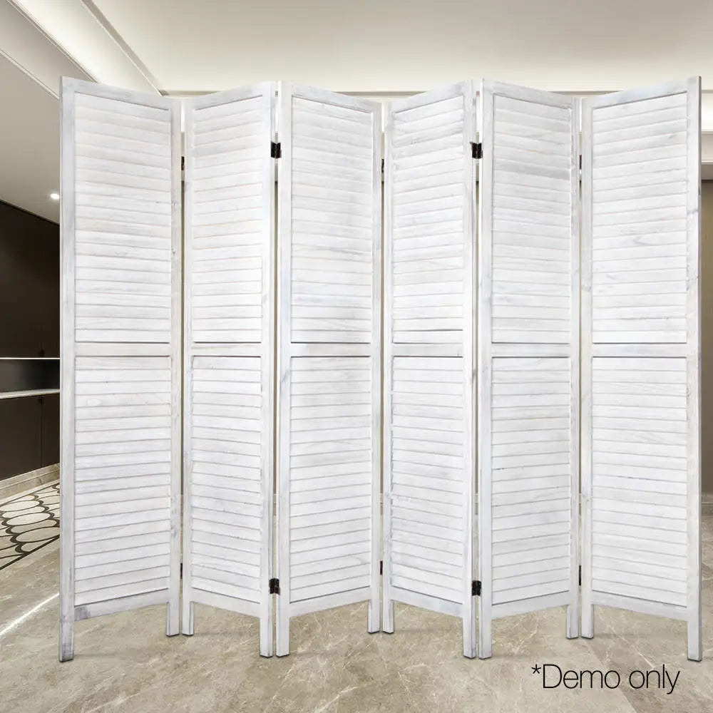 Artiss 6 Panel Room Divider Screen 245x170cm Louver White - Furniture > Living Room