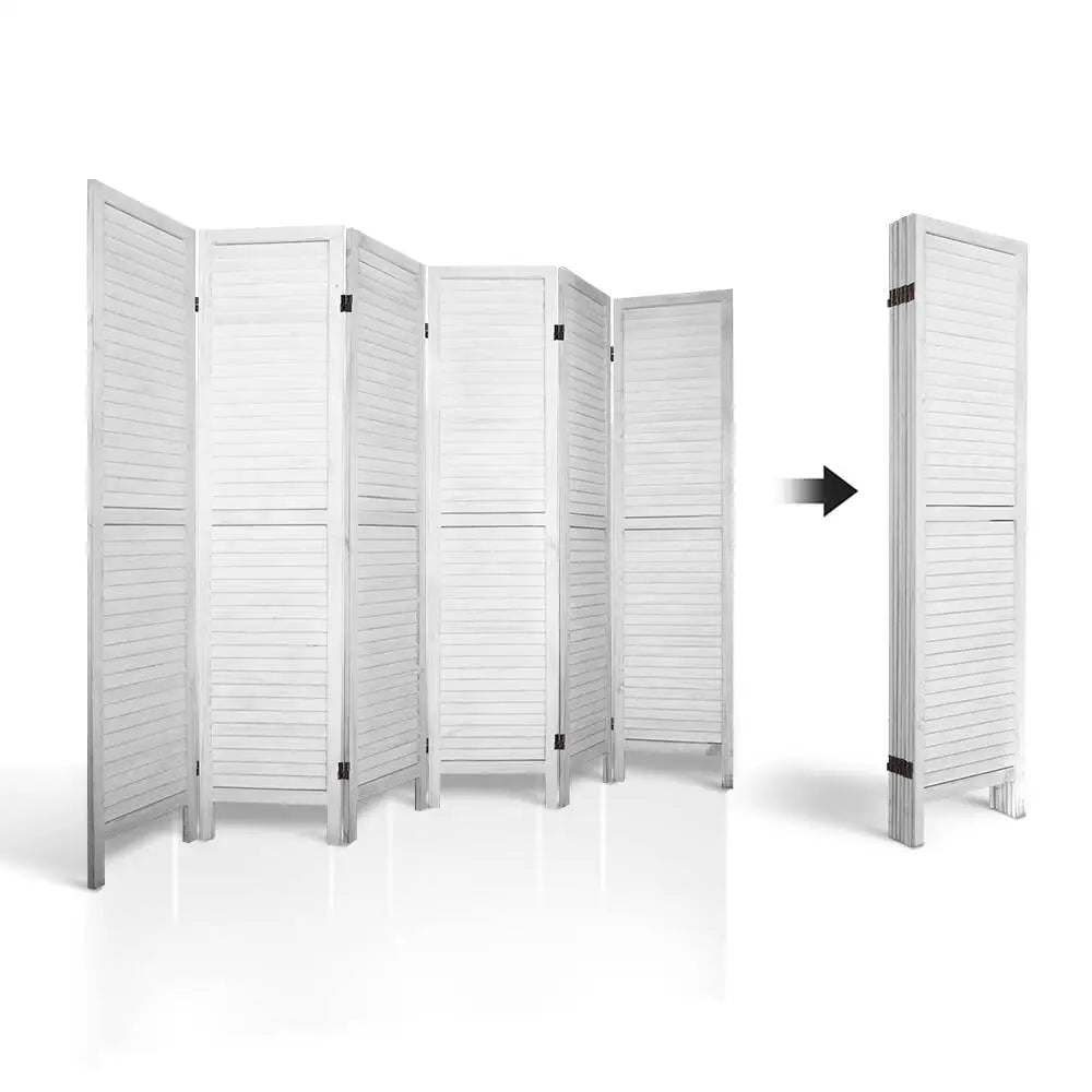 Artiss 6 Panel Room Divider Screen 245x170cm Louver White - Furniture > Living Room