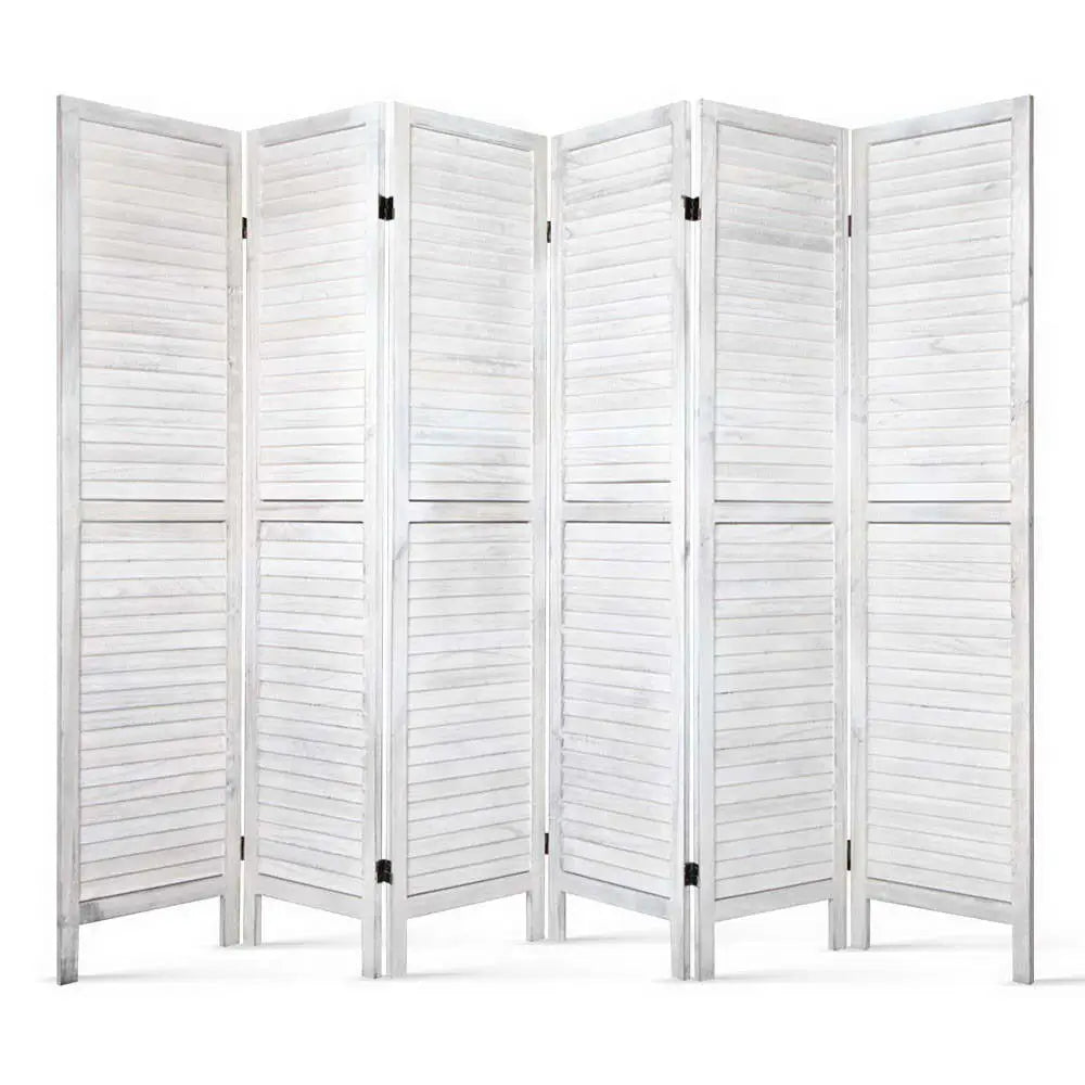 Artiss 6 Panel Room Divider Screen 245x170cm Louver White - Furniture > Living Room