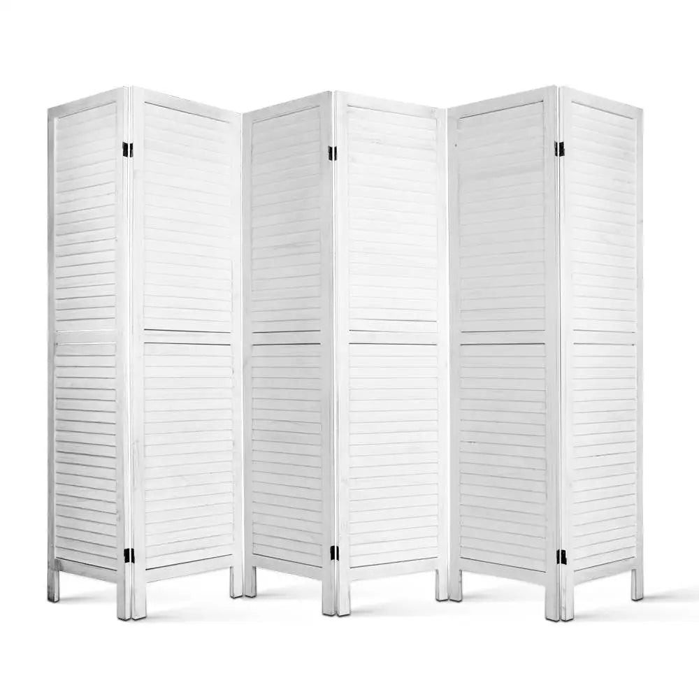 Artiss 6 Panel Room Divider Screen 245x170cm Louver White - Furniture > Living Room