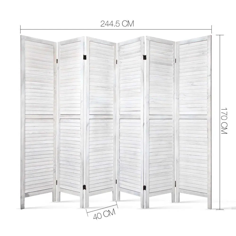 Artiss 6 Panel Room Divider Screen 245x170cm Louver White - Furniture > Living Room