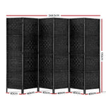 Artiss 6 Panel Room Divider Screen 245x170cm Woven Black - Furniture > Living Room
