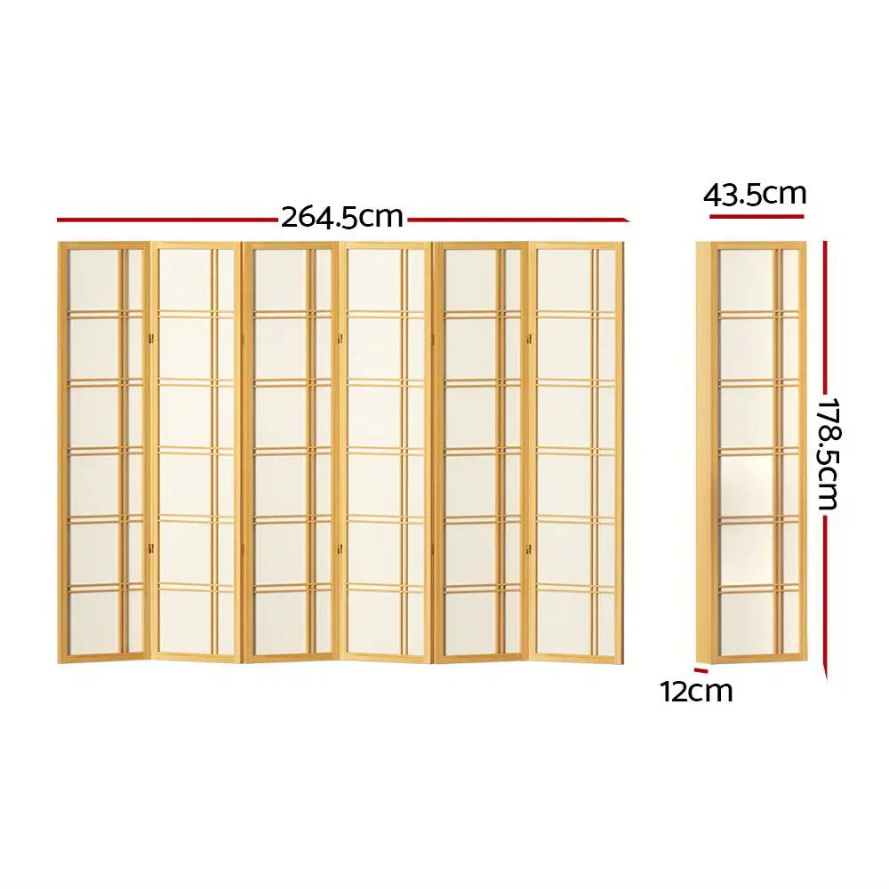 Artiss 6 Panel Room Divider Screen 265x179cm Nova Natural - Furniture > Living Room