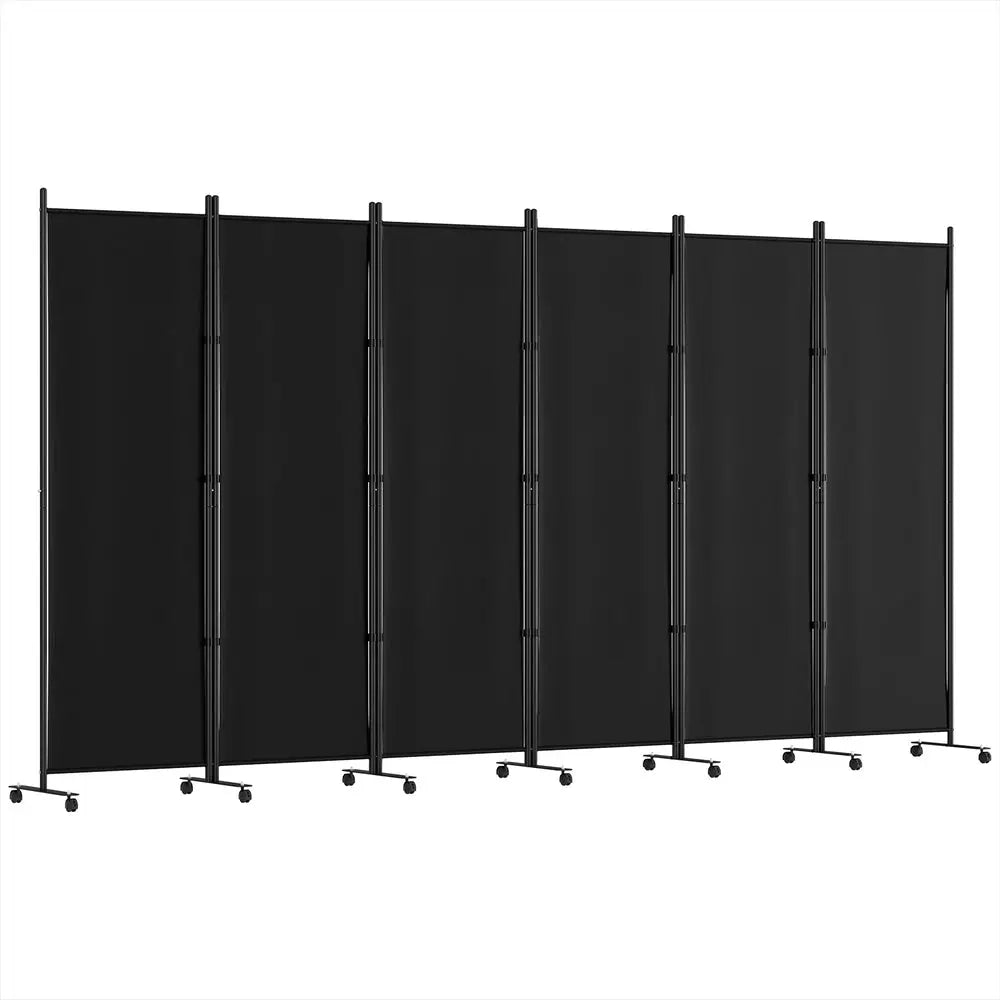 Artiss 6 Panel Room Divider Screen 323cm Wheel Fabric Black - Furniture > Bedroom > Room Dividers