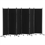 Artiss 6 Panel Room Divider Screen 323cm Wheel Fabric Black - Furniture > Bedroom > Room Dividers
