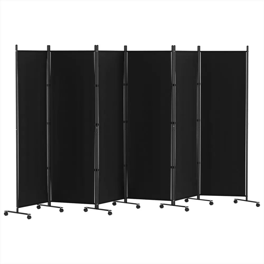 Artiss 6 Panel Room Divider Screen 323cm Wheel Fabric Black - Furniture > Bedroom > Room Dividers