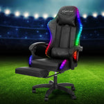 Artiss 6 Point Massage Gaming Office Chair 7 LED Footrest Black - Furniture > Office