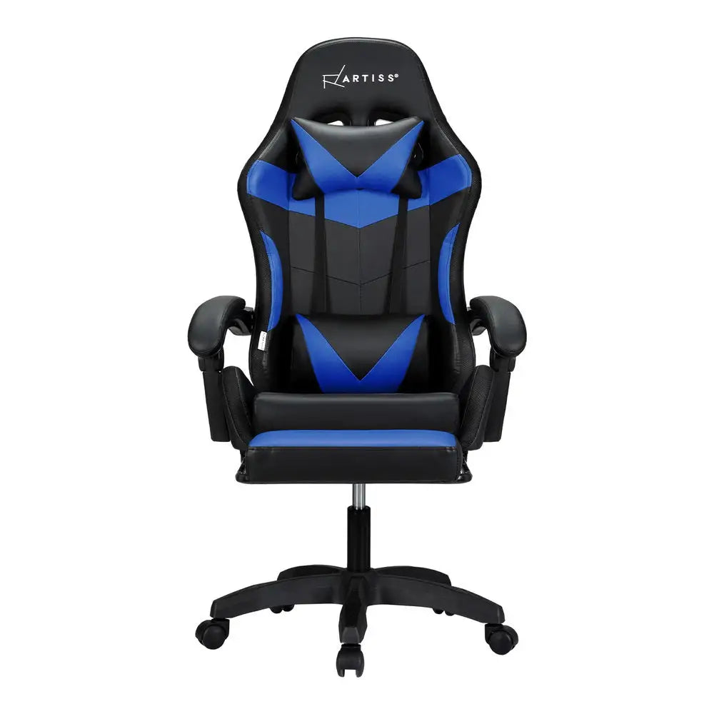 Artiss 6 Point Massage Gaming Office Chair 7 LED Footrest Blue - Furniture > Bar Stools & Chairs