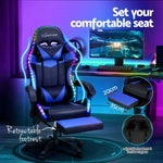 Artiss 6 Point Massage Gaming Office Chair 7 LED Footrest Blue - Furniture > Bar Stools & Chairs