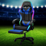 Artiss 6 Point Massage Gaming Office Chair 7 LED Footrest Blue - Furniture > Bar Stools & Chairs