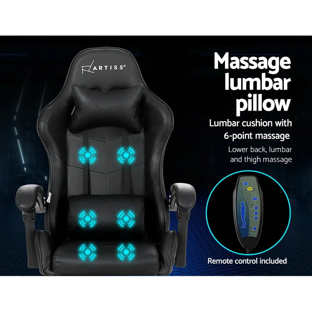 Artiss 6 Point Massage Gaming Office Chair Footrest Black - Furniture > Office