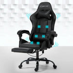 Artiss 6 Point Massage Gaming Office Chair Footrest Black - Furniture > Office